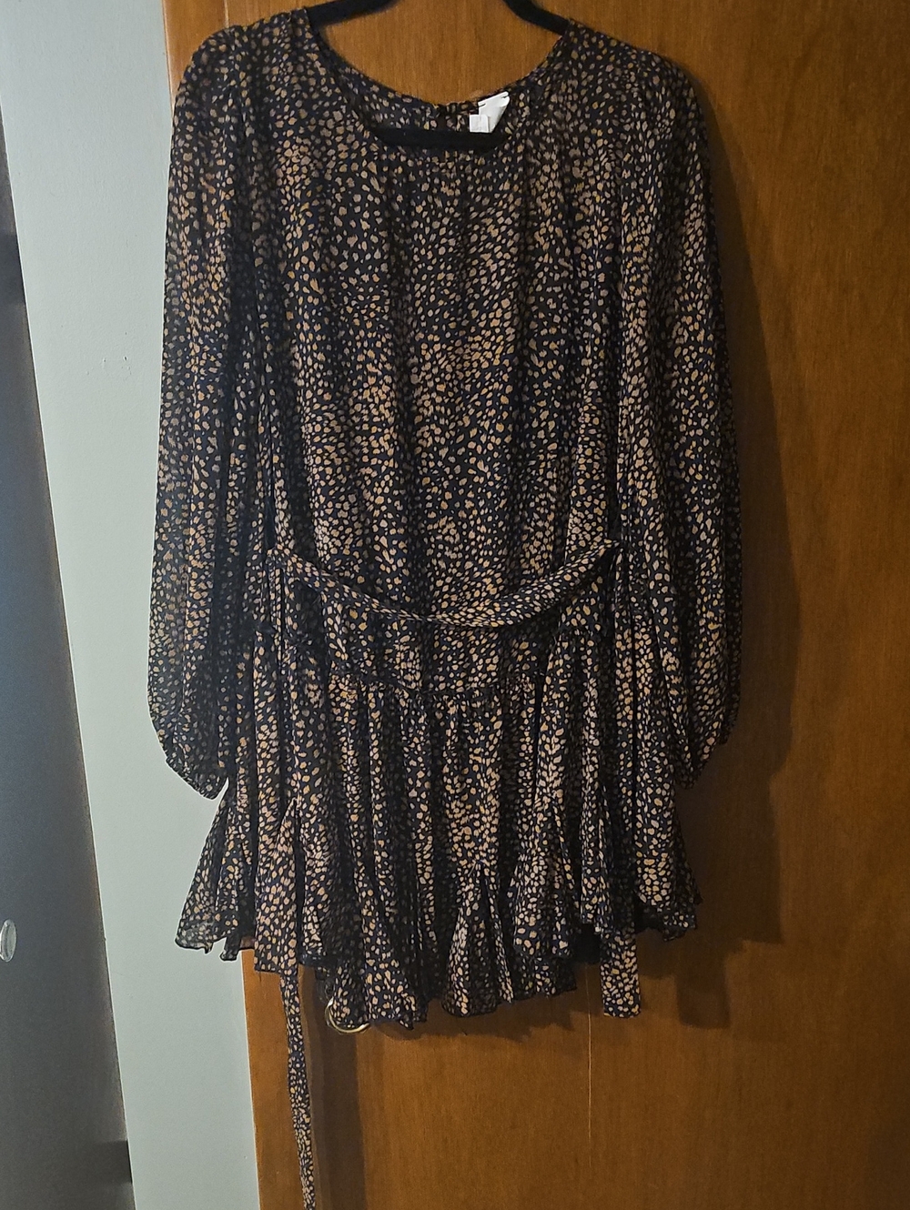 VICI Black Dress with Tan Spotted Print and Belt
